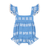 Chloe Baby Romper - Sky White Embroidery