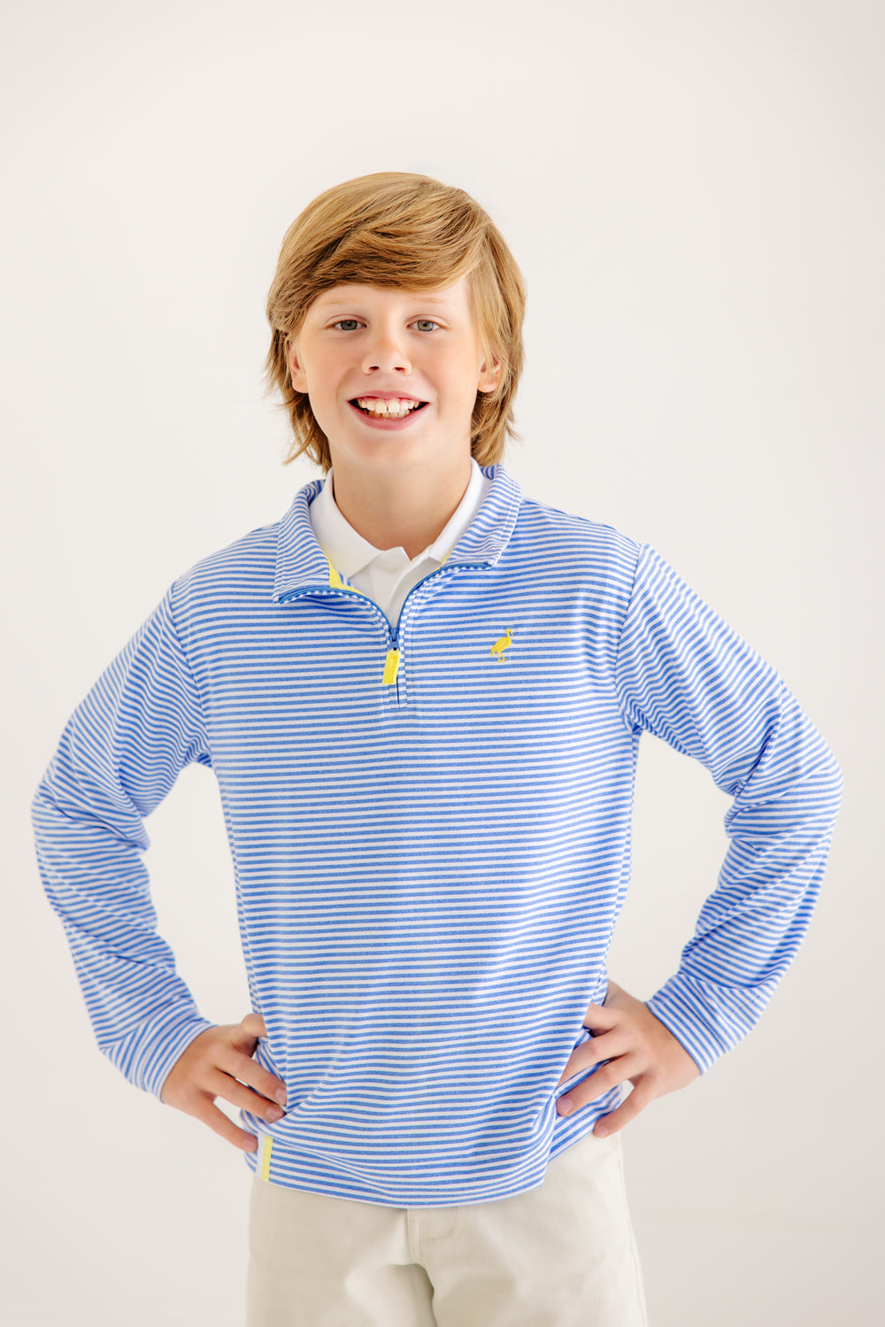 Prepletic Hayword Half Zip - Barbados Blue Stripe on model 2