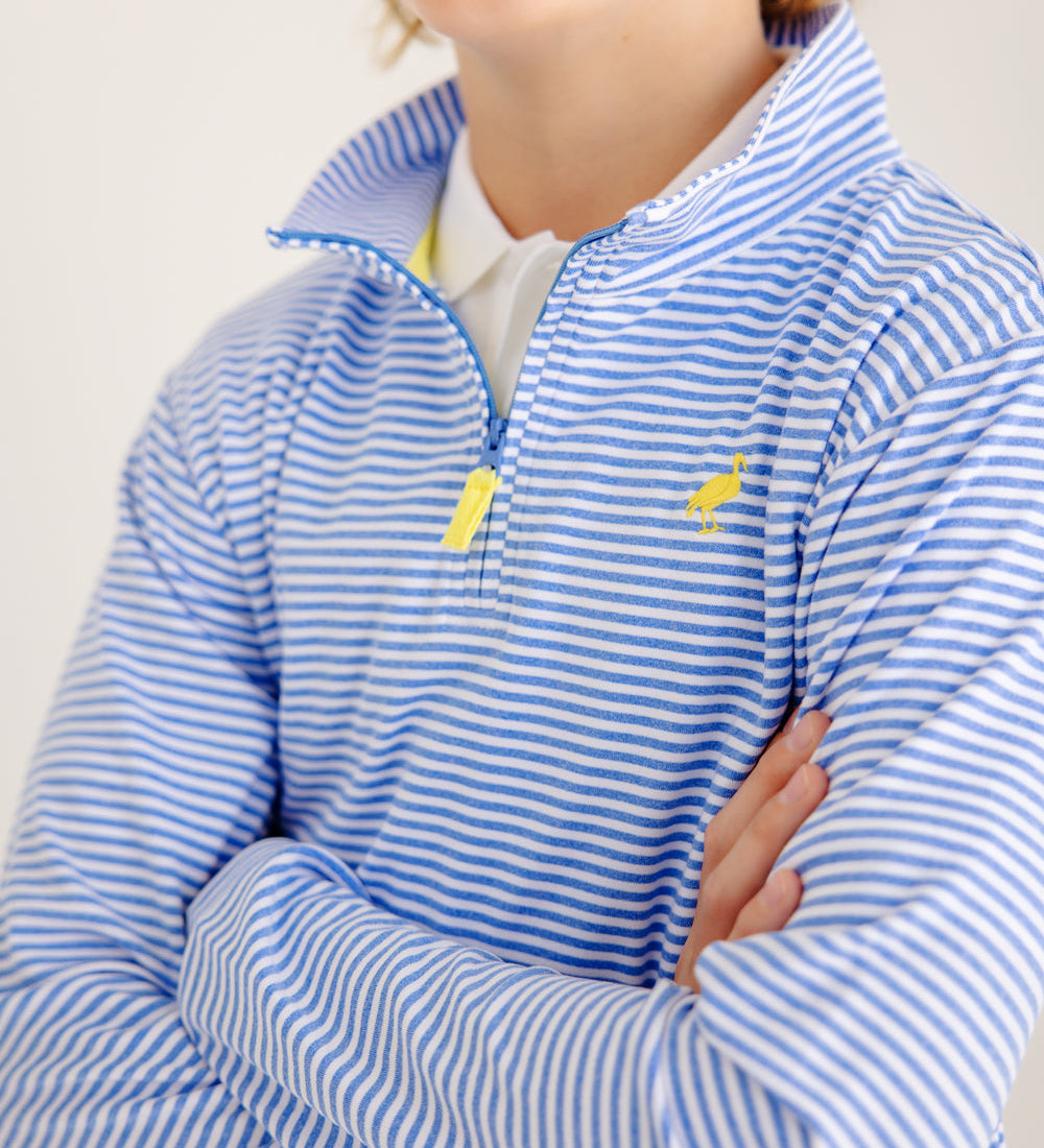 Prepletic Hayword Half Zip - Barbados Blue Stripe on model 3