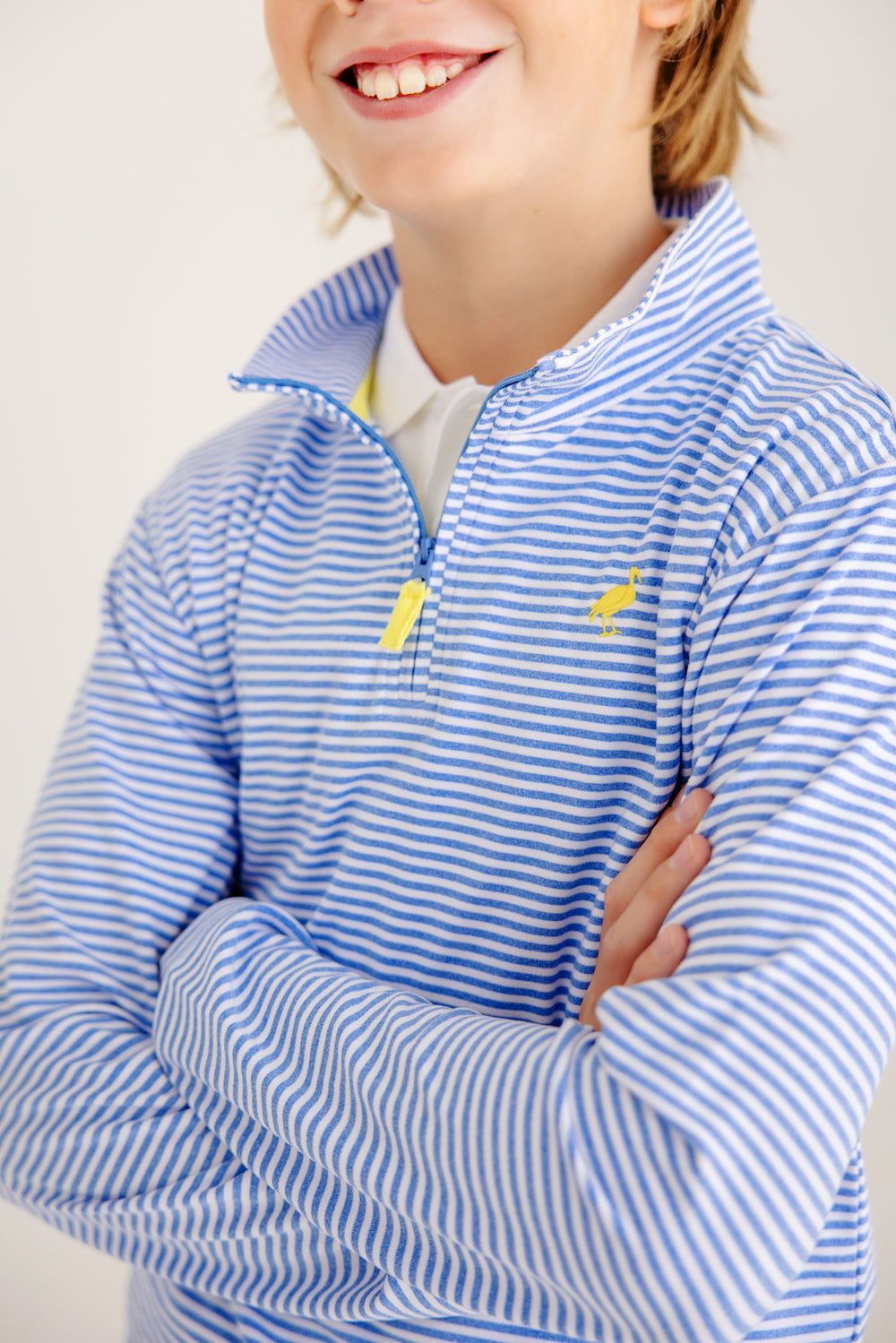 Prepletic Hayword Half Zip - Barbados Blue Stripe on model 3