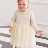 Baby Long Sleeve Tulle Sparkle Dress-White
