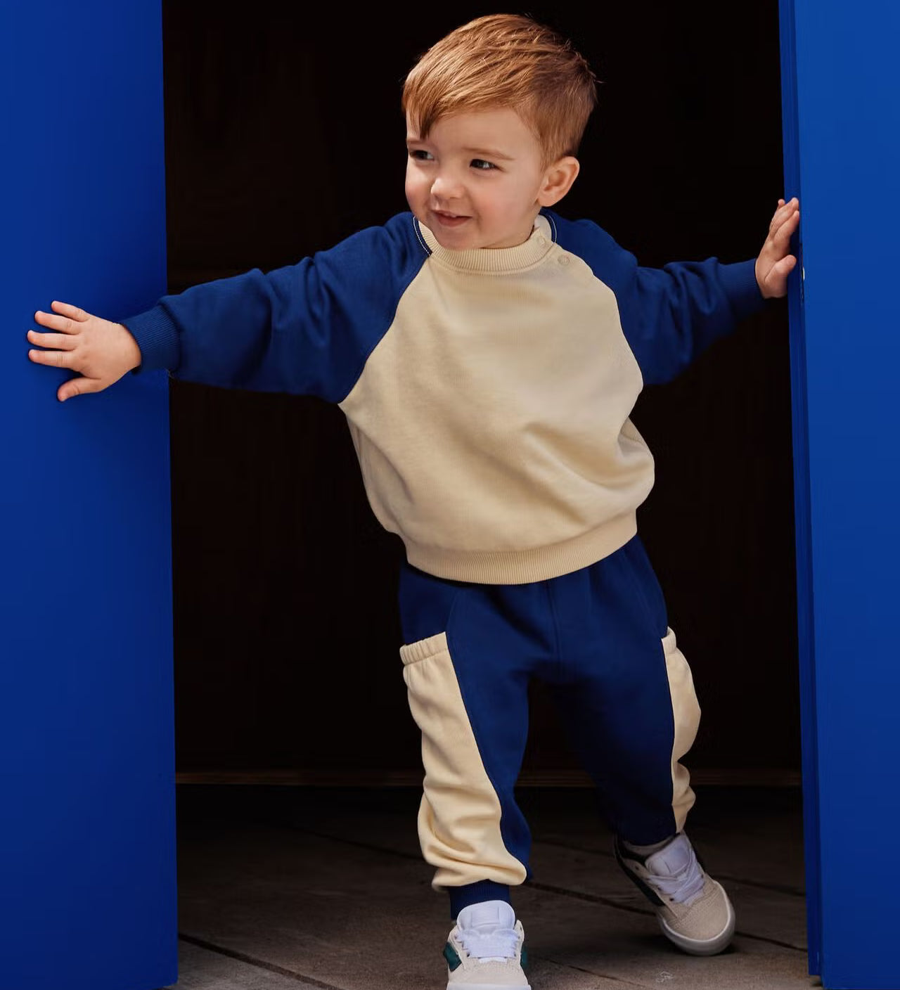 Baby Oversized French Terry Sweatshirt & Sweatpants Set-Navy