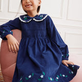 Balloon Sleeve Collared Corduroy Dress with Pockets