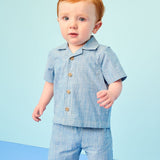 Baby Poplin Button Up Shirt & Shorts Set