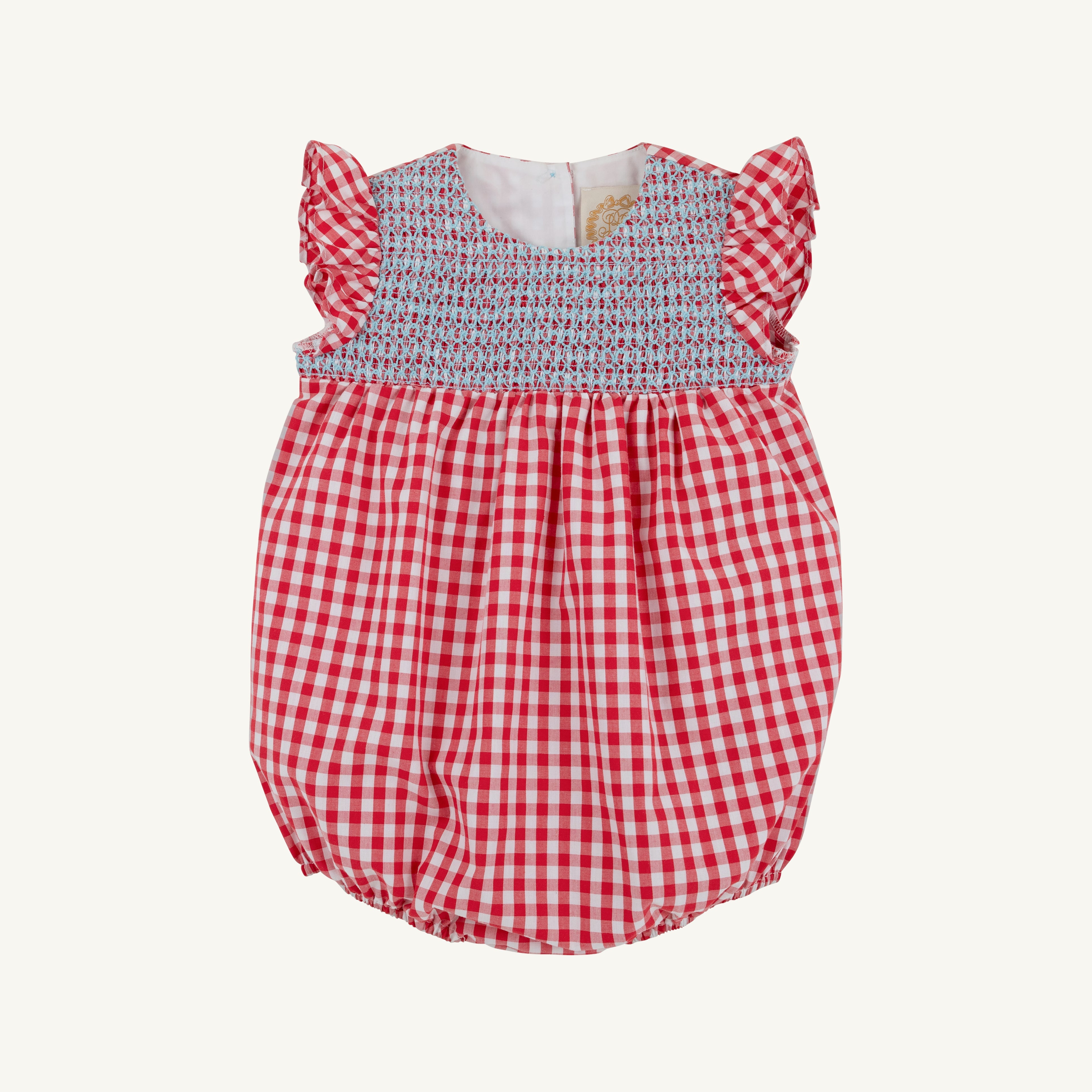 Angel Sleeve Daphne Belle Bubble - Richmond Red Gingham with Belhaven Blue flat lay