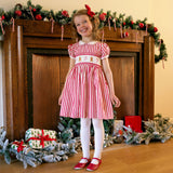 Candy Cane Striped Smocked Dress