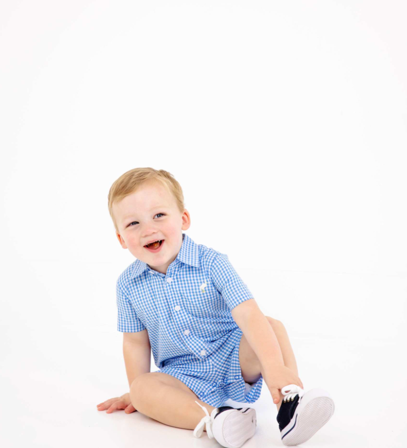 Sir Proper's Romper - Woven Yarn Sunrise Blvd Blue
