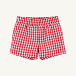 Sheffield Shorts - Richmond Red Gingham with Belhaven Blue Stork flat lay