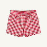 Sheffield Shorts - Richmond Red Gingham with Belhaven Blue Stork flat lay