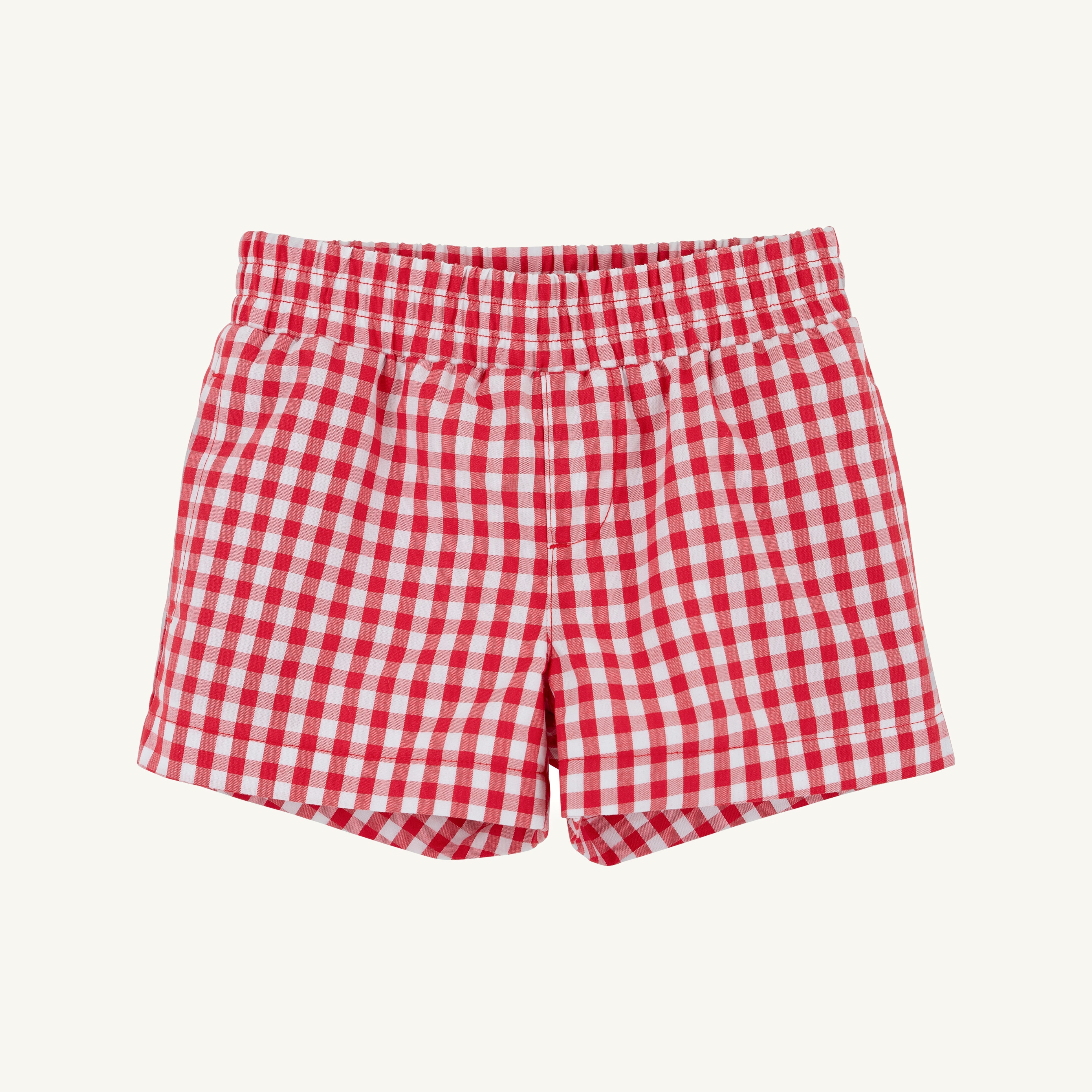 Sheffield Shorts - Richmond Red Gingham with Belhaven Blue Stork flat lay