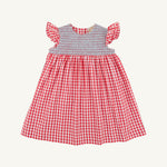 Angel Sleeve Daphne Bell Dress - Richmond Red Gingham with Belhaven Blue flat lay