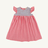 Angel Sleeve Daphne Bell Dress - Richmond Red Gingham with Belhaven Blue flat lay