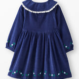 Balloon Sleeve Collared Corduroy Dress with Pockets