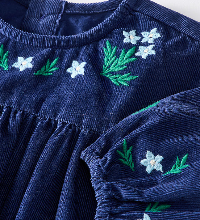 Baby Long Sleeve Corduroy Embroidered Dress