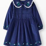 Balloon Sleeve Collared Corduroy Dress with Pockets