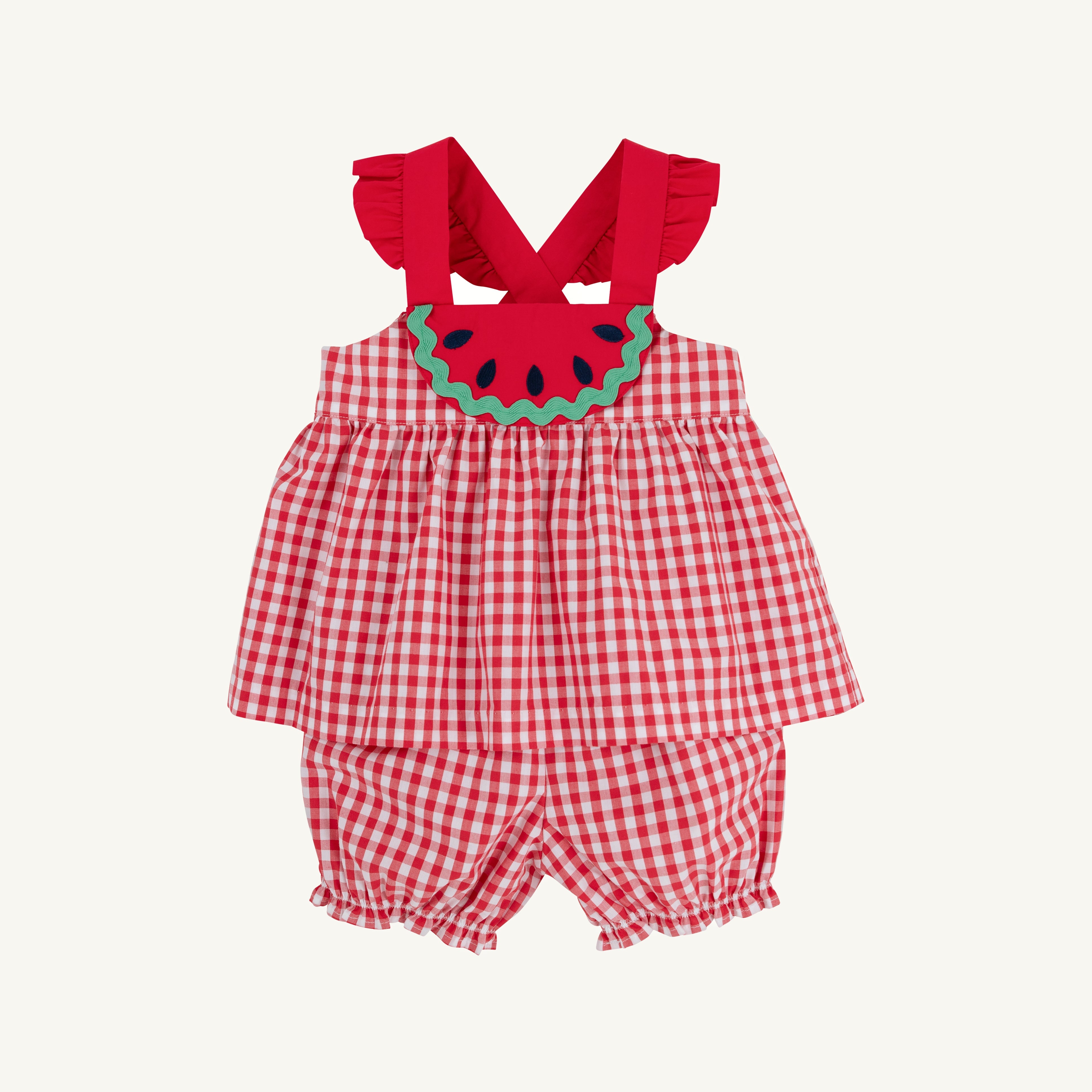 Nancy's Novelty Set - Richmond Red Gingham with Watermelon flat lay