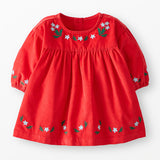 Red Baby Long Sleeve Corduroy Embroidered Dress