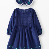 Balloon Sleeve Collared Corduroy Dress with Pockets