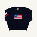 Seaton Intarsia Sweater - Nantucket Navy with American Flag flat lay