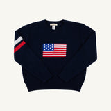 Seaton Intarsia Sweater - Nantucket Navy with American Flag flat lay