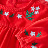 Red Baby Long Sleeve Corduroy Embroidered Dress