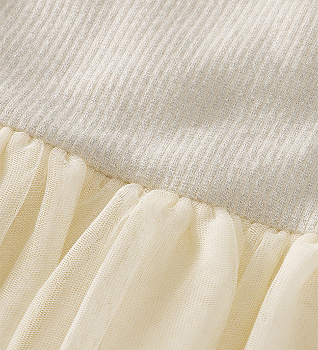 Baby Long Sleeve Tulle Sparkle Dress-White